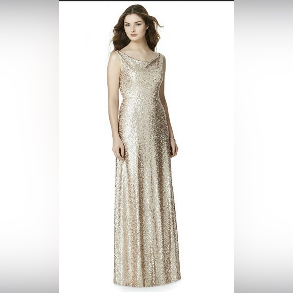 Dessy Cowl Neck Rose Gold Sequin Dress size 8